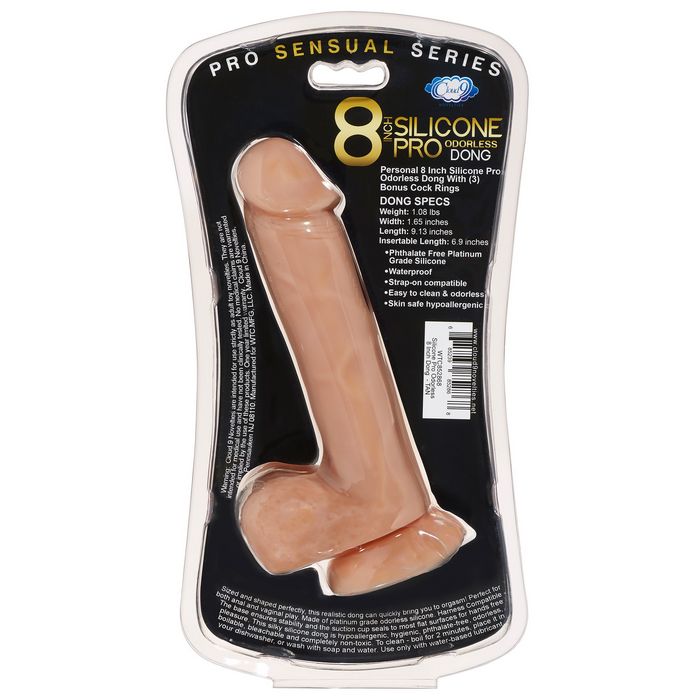 Pro Sensual Premium Silicone Dong W/ 3 C Rings Tan 8 "
