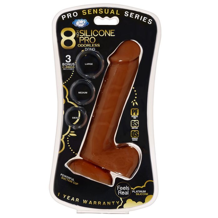 Pro Sensual Premium Silicone Dong W/ 3 C Rings Brown 8 