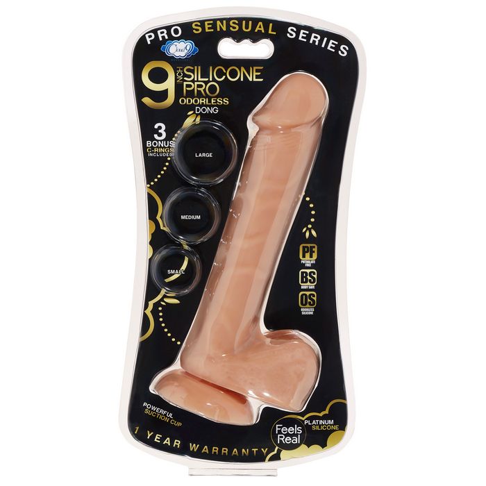 Pro Sensual Premium Silicone Dong W/ 3 C Rings Tan 9 