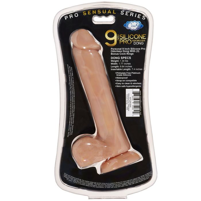 Pro Sensual Premium Silicone Dong W/ 3 C Rings Tan 9 "