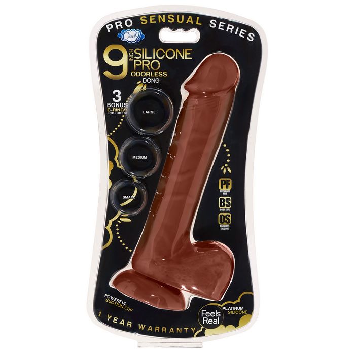 Pro Sensual Premium Silicone Dong W/ 3 C Rings Brown 9 "
