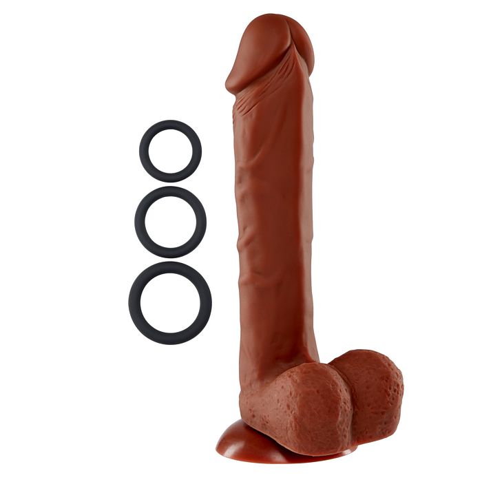Pro Sensual Premium Silicone Dong W/ 3 C Rings Brown 9 "
