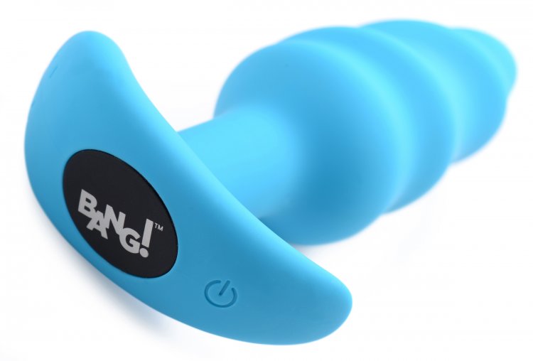 Bang! 21x Vibrating Silicone Swirl Butt Plug W/ Remote Blue