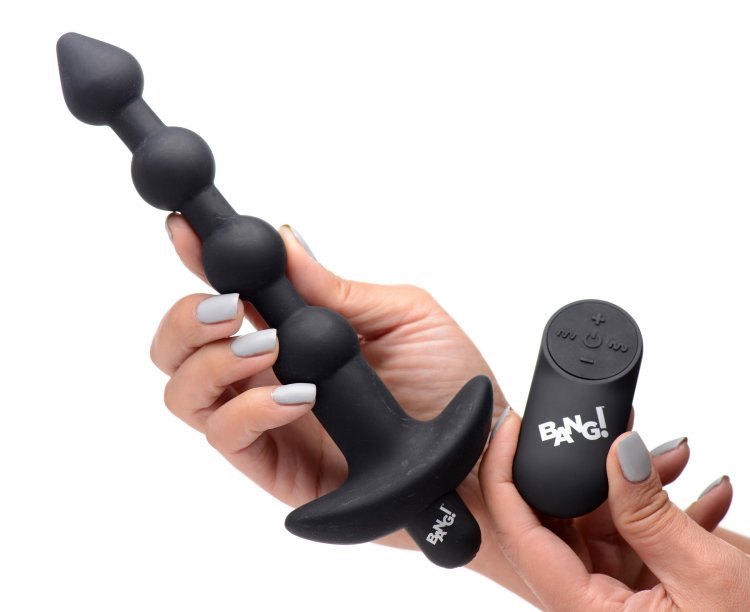 Bang! Vibrating Silicone Anal Beads & Remote Black