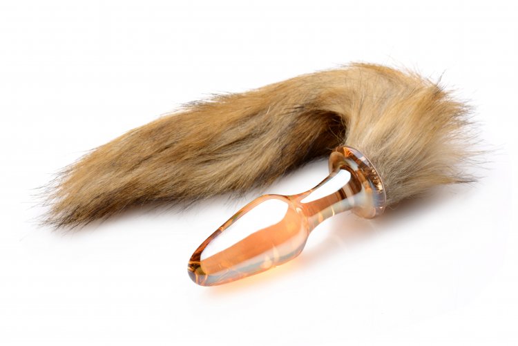 FRISKY ORANGE GLASS BUTT PLUG W/FOX TAIL