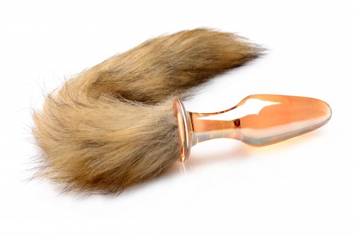 FRISKY ORANGE GLASS BUTT PLUG W/FOX TAIL