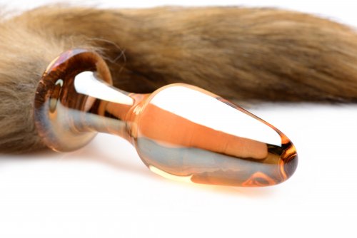 FRISKY ORANGE GLASS BUTT PLUG W/FOX TAIL