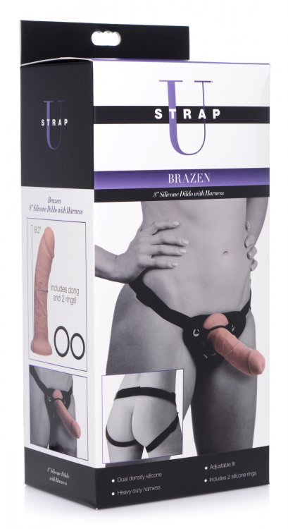 STRAP U BRAZEN 8IN SILICONE DILDO W/ HARNESS