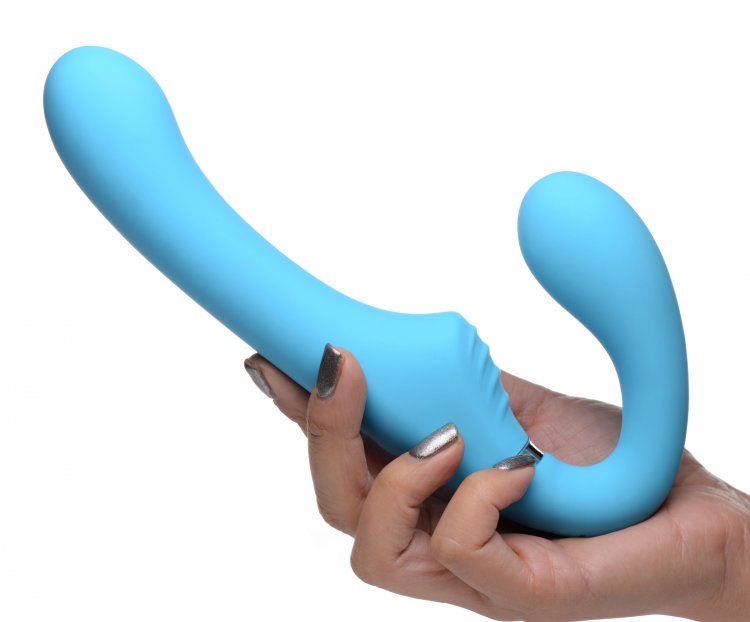STRAP U MIGHTY RIDER 10X VIBRATING STRAPLESS STRAP-ON BLUE