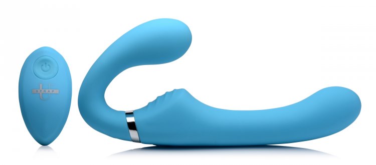 STRAP U MIGHTY RIDER 10X VIBRATING STRAPLESS STRAP-ON BLUE