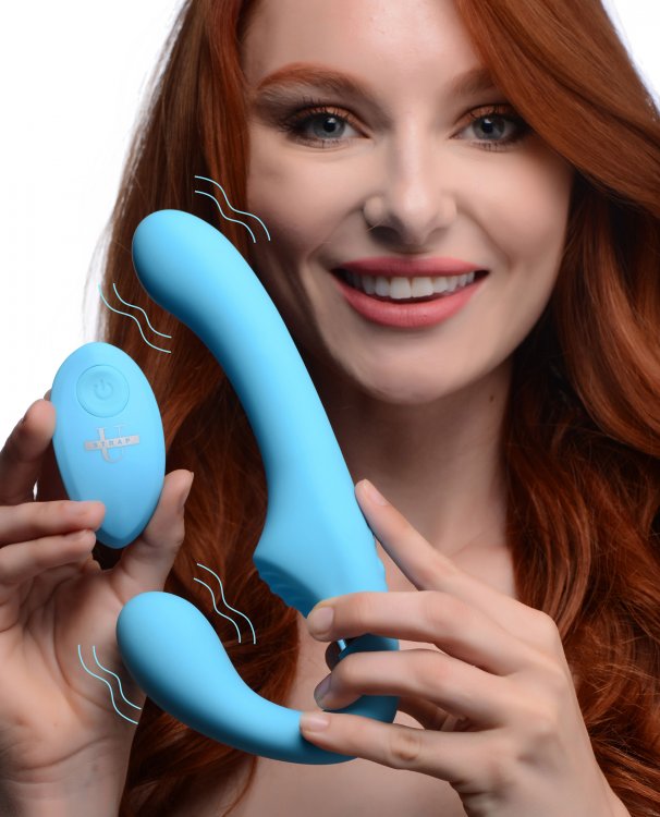 STRAP U MIGHTY RIDER 10X VIBRATING STRAPLESS STRAP-ON BLUE