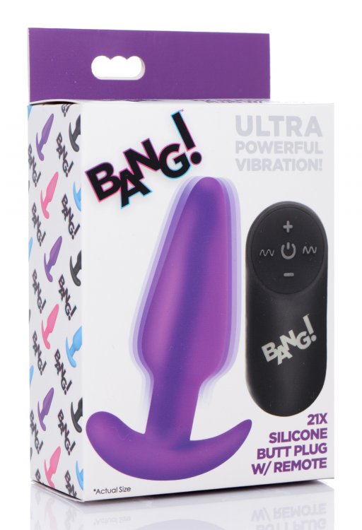 BANG! 21X VIBRATING SILICONE BUTT PLUG W/ REMOTE PURPLE