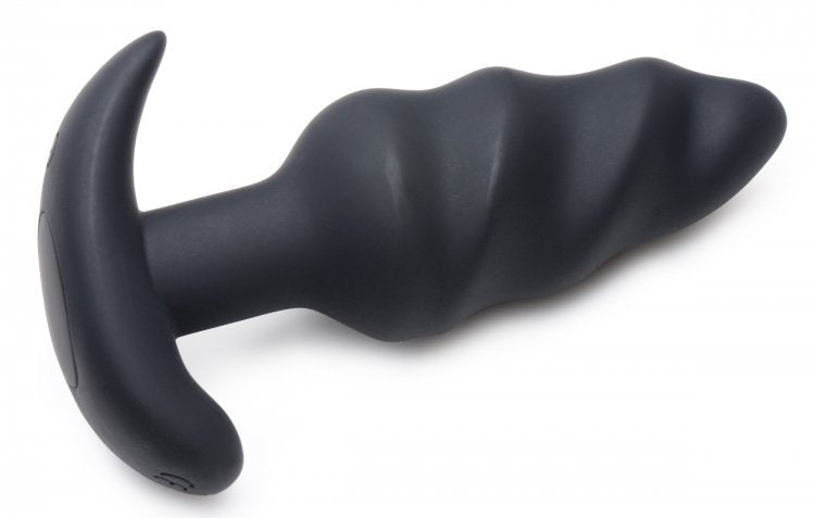 BANG! 21X VIBRATING SILICONE SWIRL BUTT PLUG W/ REMOTE BLACK