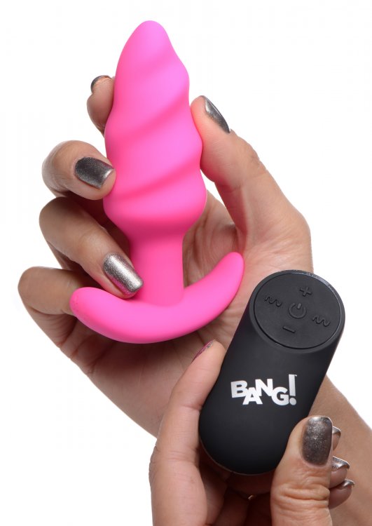 BANG! 21X VIBRATING SILICONE SWIRL BUTT PLUG W/ REMOTE PINK