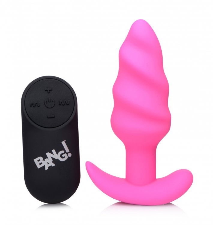 BANG! 21X VIBRATING SILICONE SWIRL BUTT PLUG W/ REMOTE PINK
