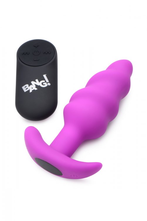 BANG! 21X VIBRATING SILICONE SWIRL BUTT PLUG W/ REMOTE PURPLE