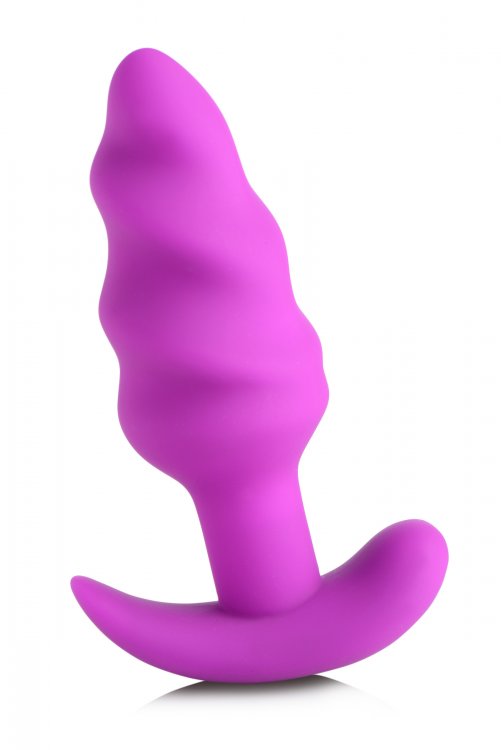 BANG! 21X VIBRATING SILICONE SWIRL BUTT PLUG W/ REMOTE PURPLE