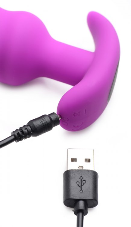 BANG! 21X VIBRATING SILICONE SWIRL BUTT PLUG W/ REMOTE PURPLE