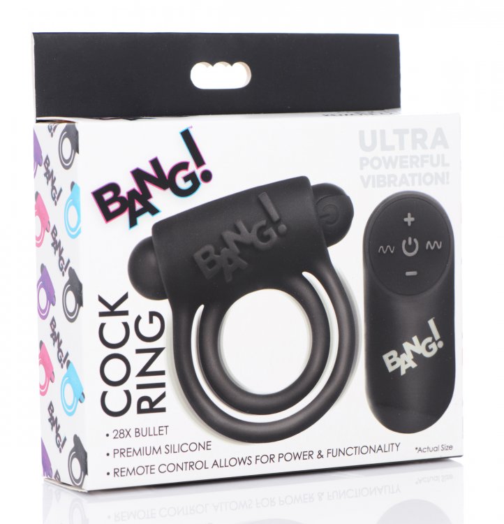 BANG! SILICONE COCK RING & BULLET W/ REMOTE BLACK