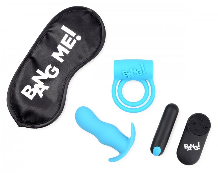 BANG! DUO BLAST C RING BUTT PLUG BULLET & BLINDFOLD KIT BLACK