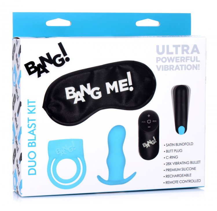 BANG! DUO BLAST C RING BUTT PLUG BULLET & BLINDFOLD KIT BLACK