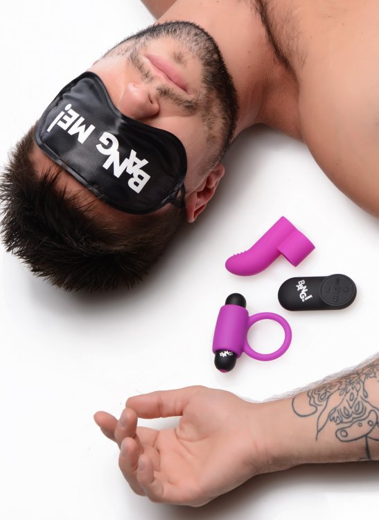 Bang! Couples Love Ring, Finger Vibe, Bullet & Blindfold Kit – Purple
