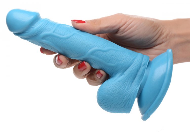 POP 6.5IN DILDO W/ BALLS BLUE
