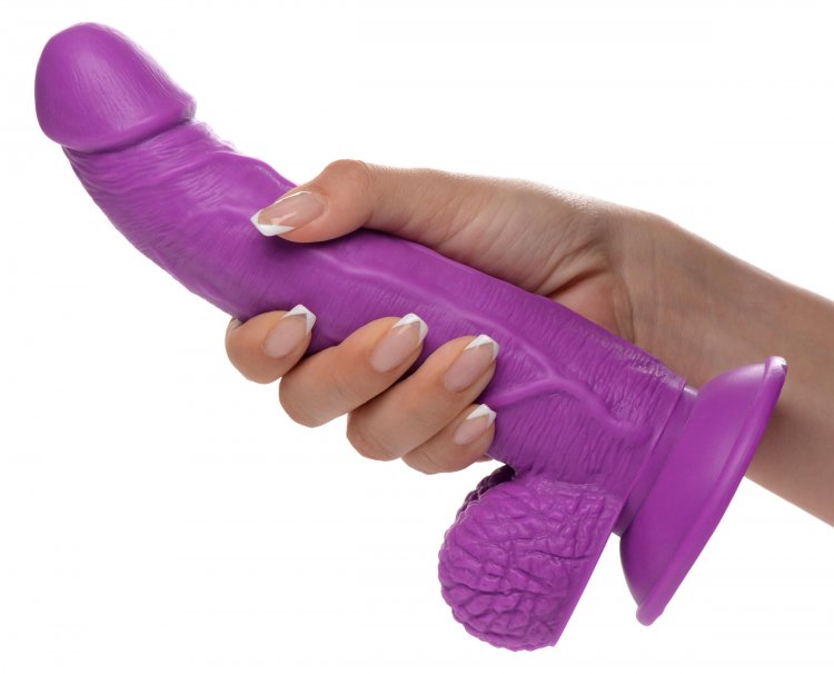 POP 7.5IN DILDO W/ BALLS PURPLE