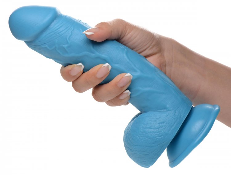 POP 8.25IN DILDO W/ BALLS BLUE