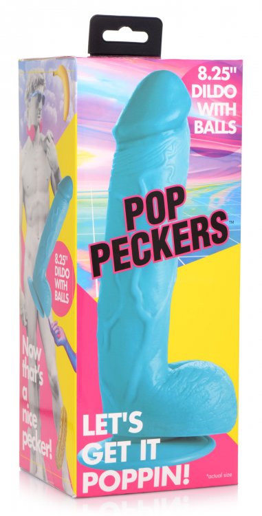 POP 8.25IN DILDO W/ BALLS BLUE