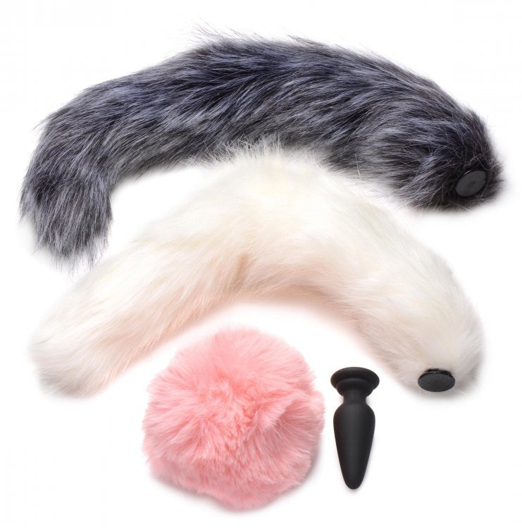 TAILZ SNAP ON SILICONE ANAL PLUG & 3 INTERCHANGEABLE TAILS