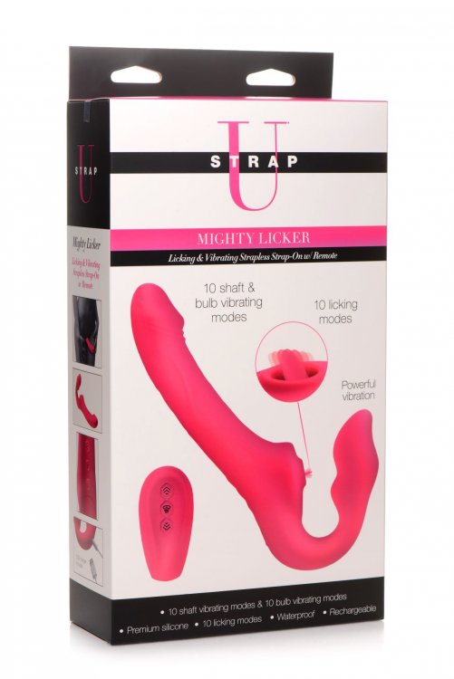 STRAP U LICKING & VIBRATING STRAPLESS STRAP-ON W/ REMOTE