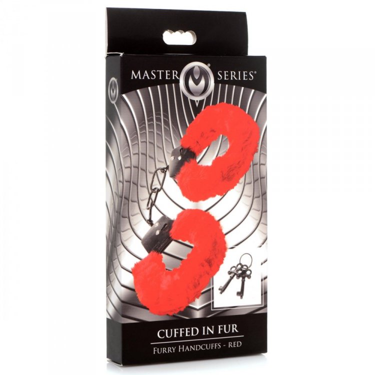 MASTER SERIES CUFFED IN FUR HANDCUFFS RED