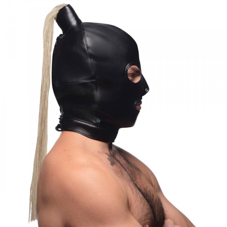 STRICT BLONDE PONYTAIL BONDAGE HOOD