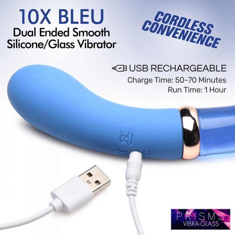 PRISMS VIBRA-GLASS 10X BLEU DUAL ENDED GLASS G SPOT VIBE