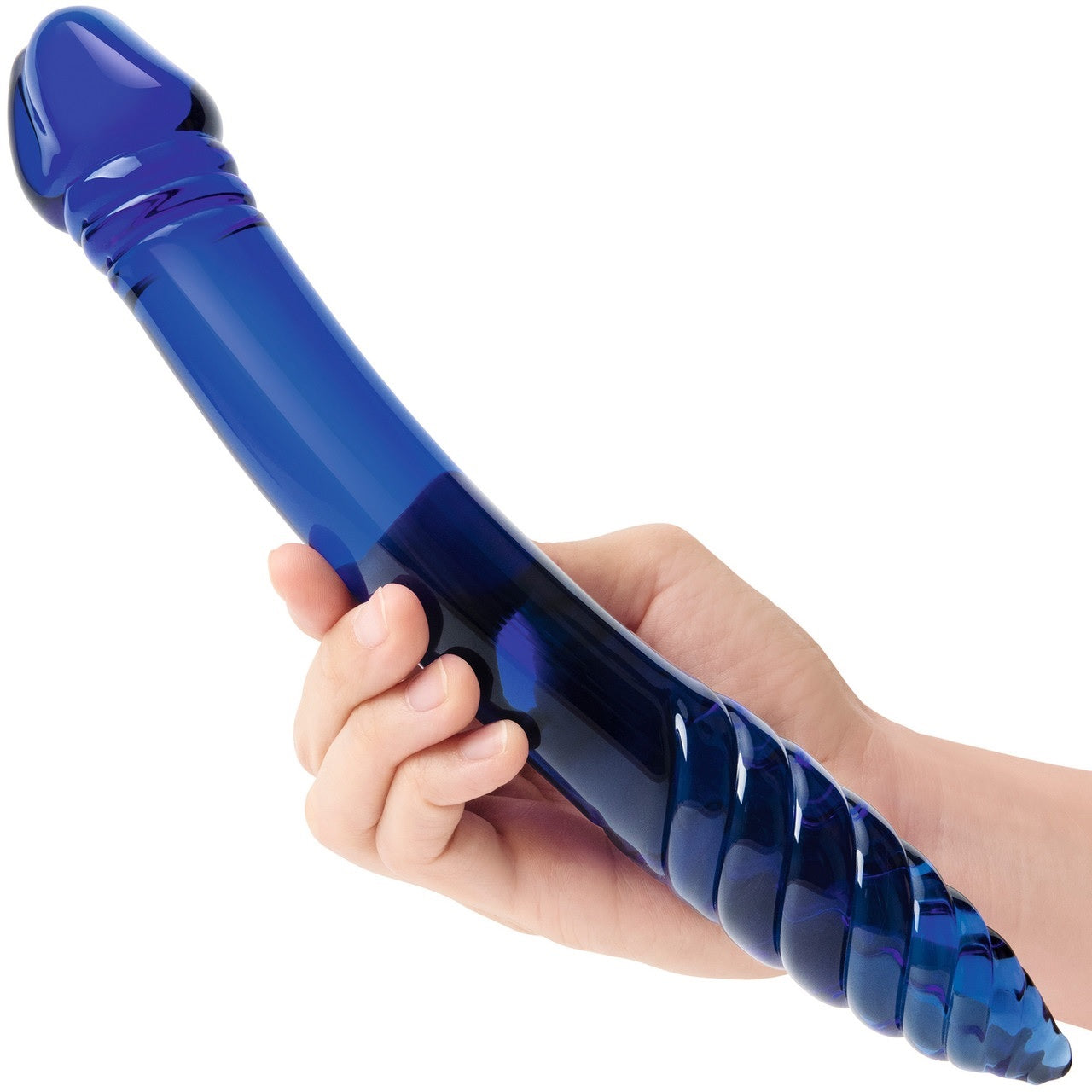 GLAS 11IN DOUBLE-SIDED GLASS DILDO W/ HANDLE GRIP