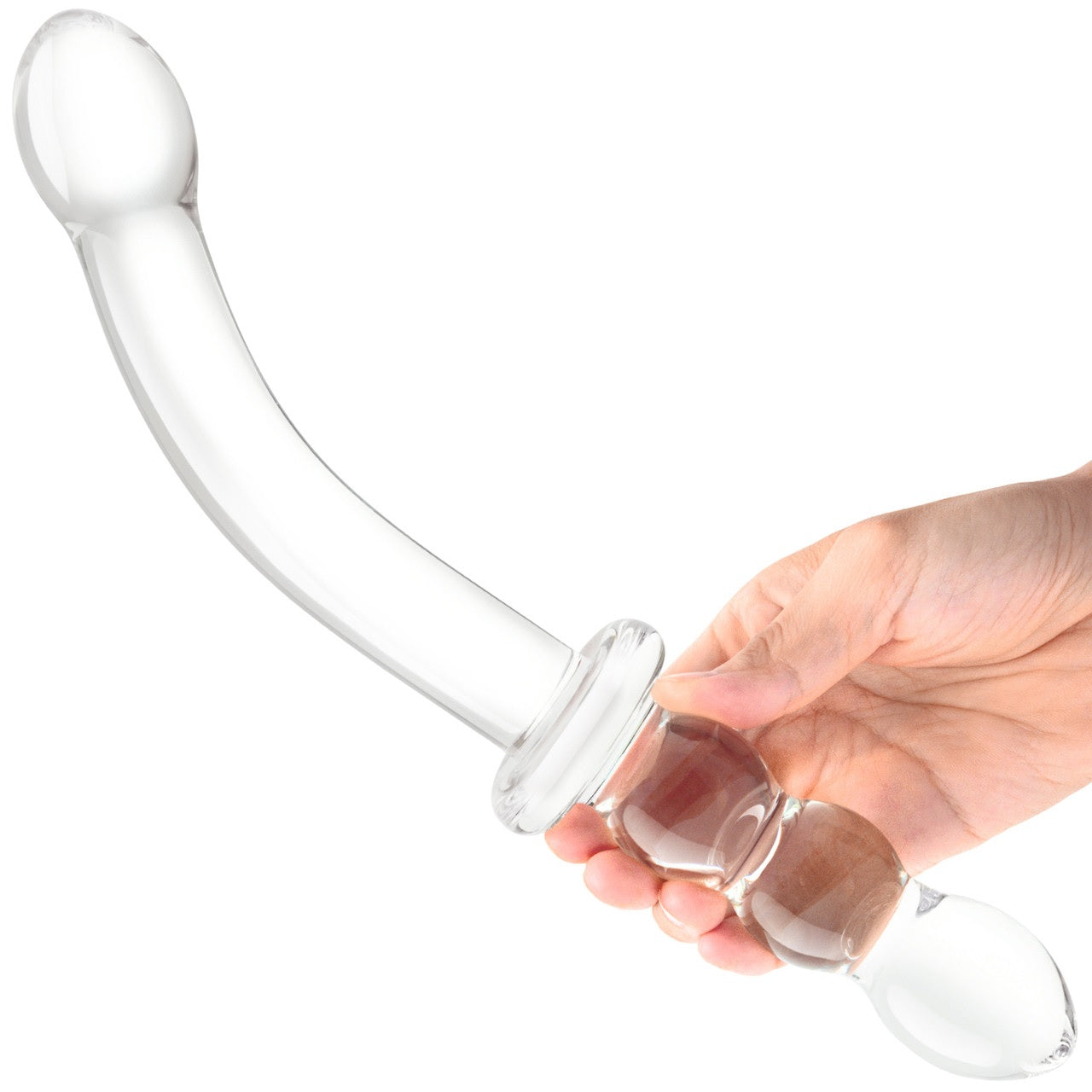 GLAS 12IN GIRTHY RIBBED G-SPOT GLASS DILDO W/ HANDLE GRIP