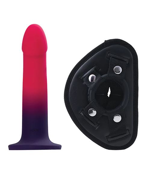 DUO SILICONE DILDO (NON VIBRATING) WITH HARNESS PINK/PURPLE
