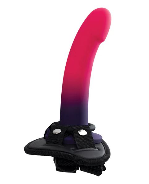 DUO SILICONE DILDO (NON VIBRATING) WITH HARNESS PINK/PURPLE