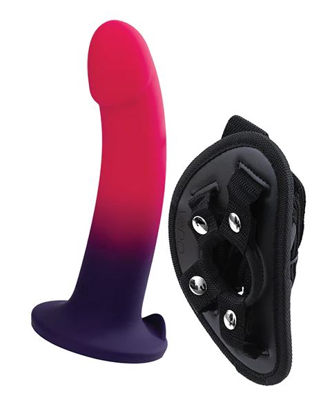DUO SILICONE DILDO (NON VIBRATING) WITH HARNESS PINK/PURPLE