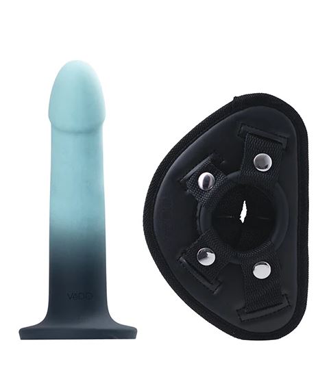 DUO SILICONE DILDO (NON VIBRATING) WITH HARNESS TURQUOISE/BLACK