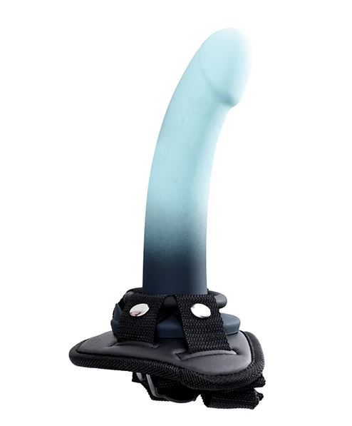 DUO SILICONE DILDO (NON VIBRATING) WITH HARNESS TURQUOISE/BLACK