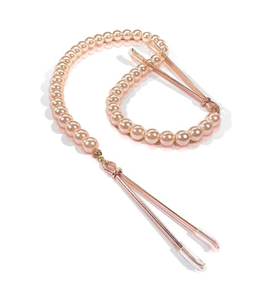 NIXIE ADJUSTABLE TWEEZER CLIPS WITH PEARLS ROSE GOLD