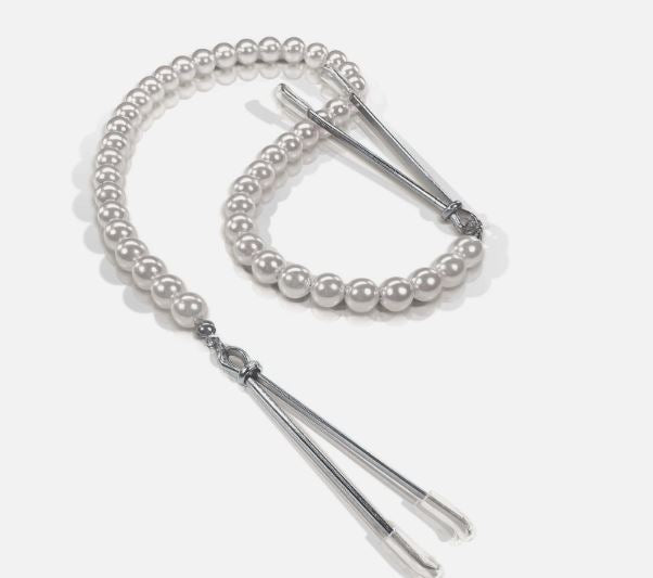 NIXIE ADJUSTABLE TWEEZER CLIPS WITH PEARLS WHITE GOLD