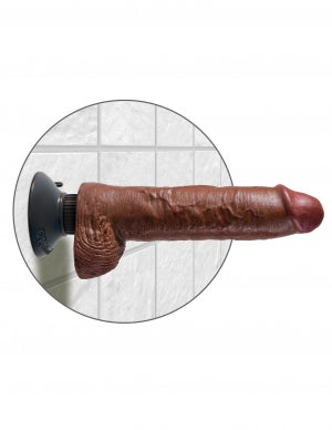 King Cock 10" Cock With Balls – Brown, Vibrating