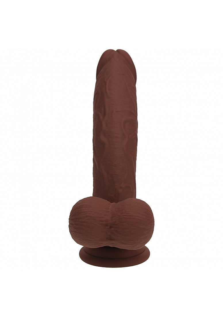 REALROCK RECHARGEABLE DUAL LAYERED VIBRATING CURVED 8IN W/BALLS BROWN