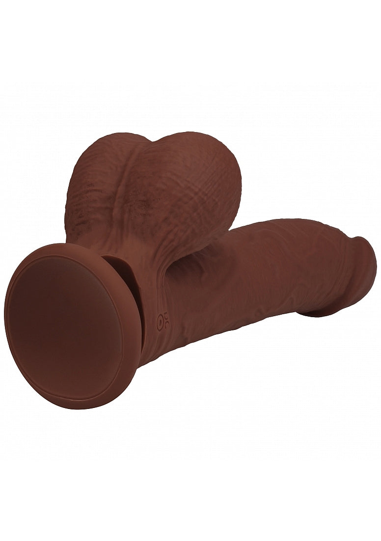REALROCK RECHARGEABLE DUAL LAYERED VIBRATING CURVED 8IN W/BALLS BROWN