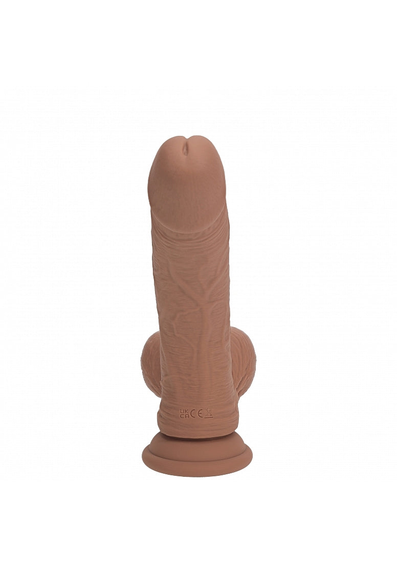 REALROCK RECHARGEABLE DUAL LAYERED VIBRATING CURVED 7IN W/BALLS TAN