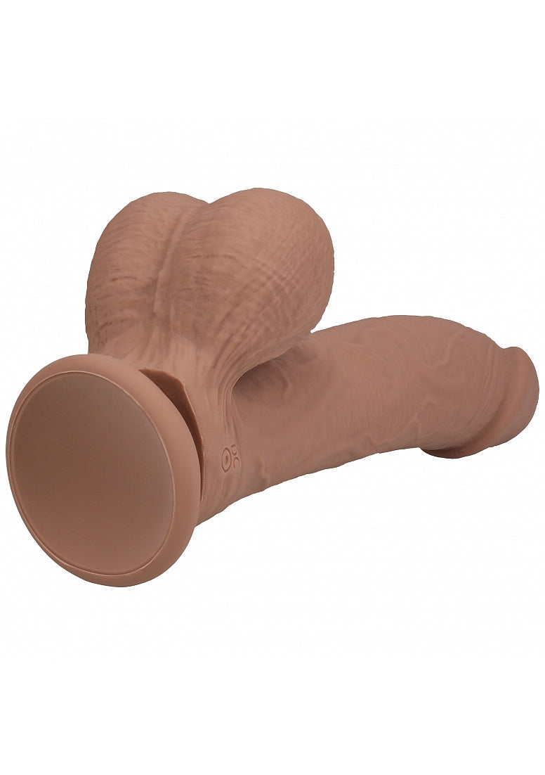 REALROCK RECHARGEABLE DUAL LAYERED VIBRATING CURVED 7IN W/BALLS TAN