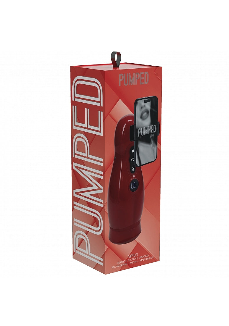 PUMPED VIRTUO MASTURBATOR SUCTION VIBRATION PHONE ATTACHMENT METALLIC RED